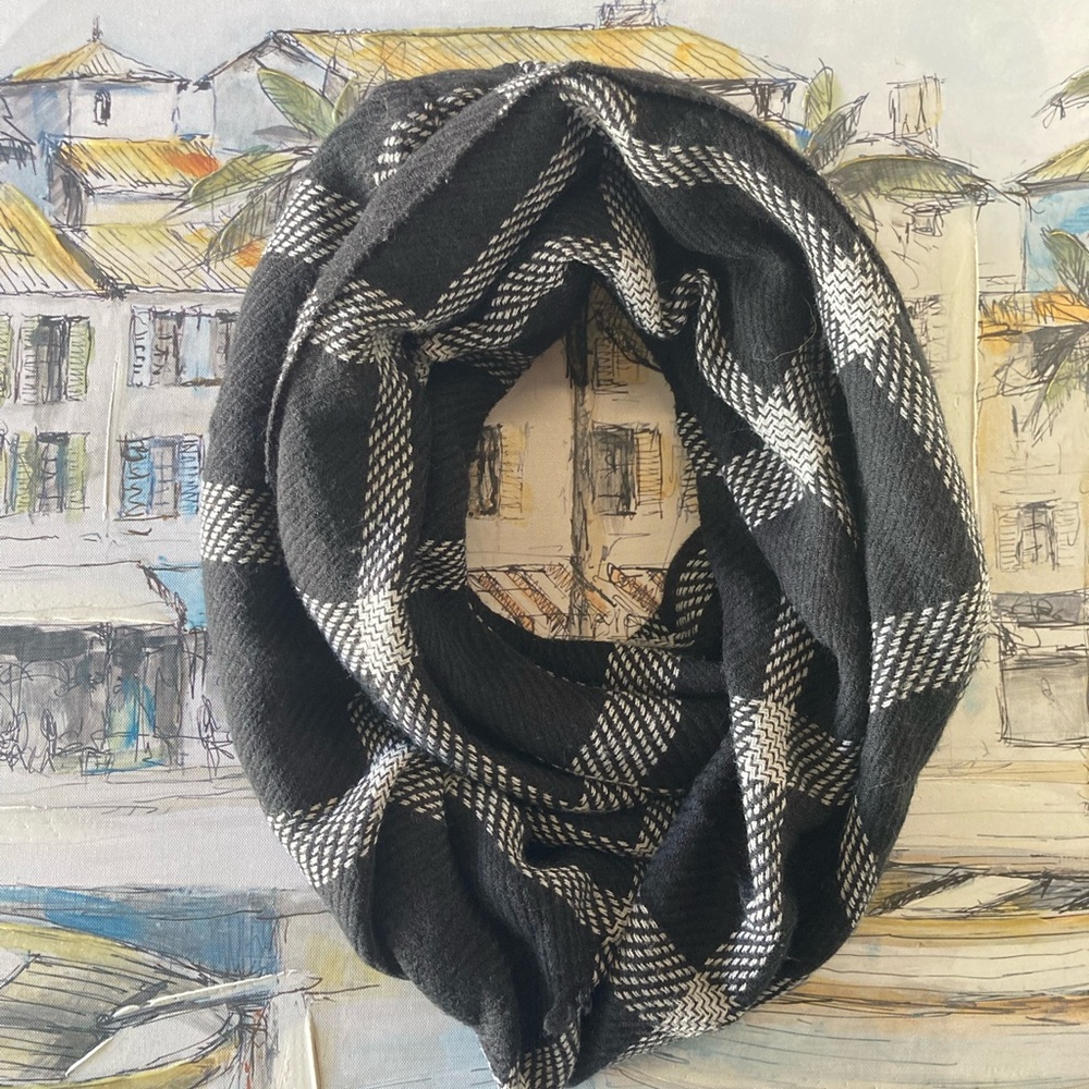 Modena Infinity Black and Gray Plaid Scarf
